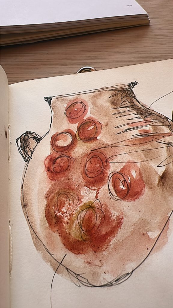 watercolor painting om cream paper with earthy tones 